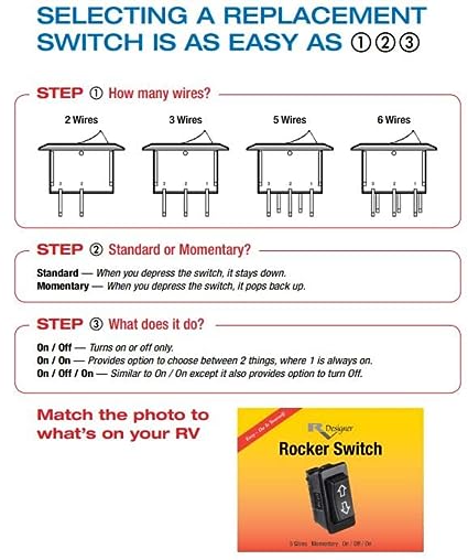 SALE - RV Designer Black Rocker Switch- 10 Amp