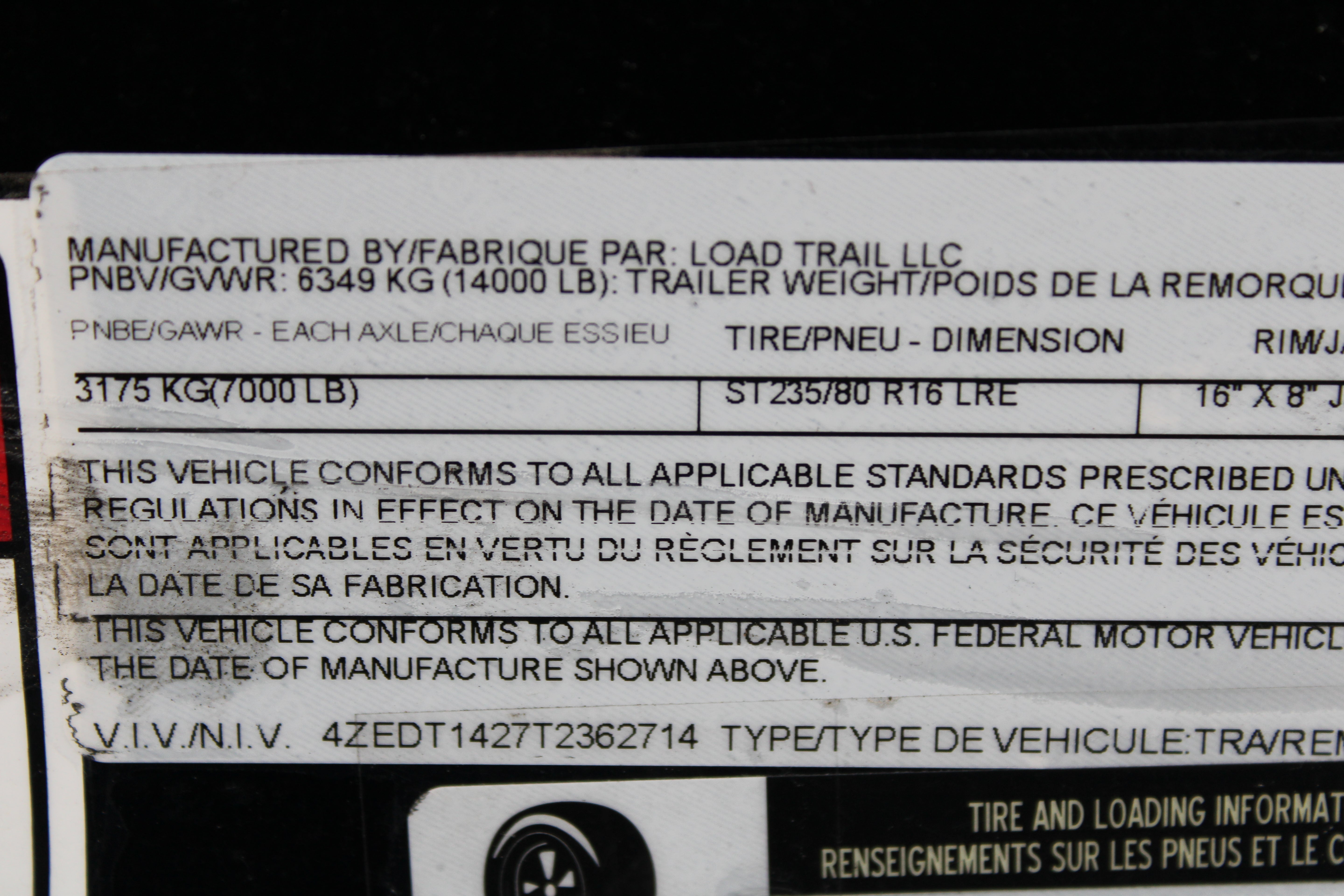 Load Trail DL 83" X 14' Dump Trailer