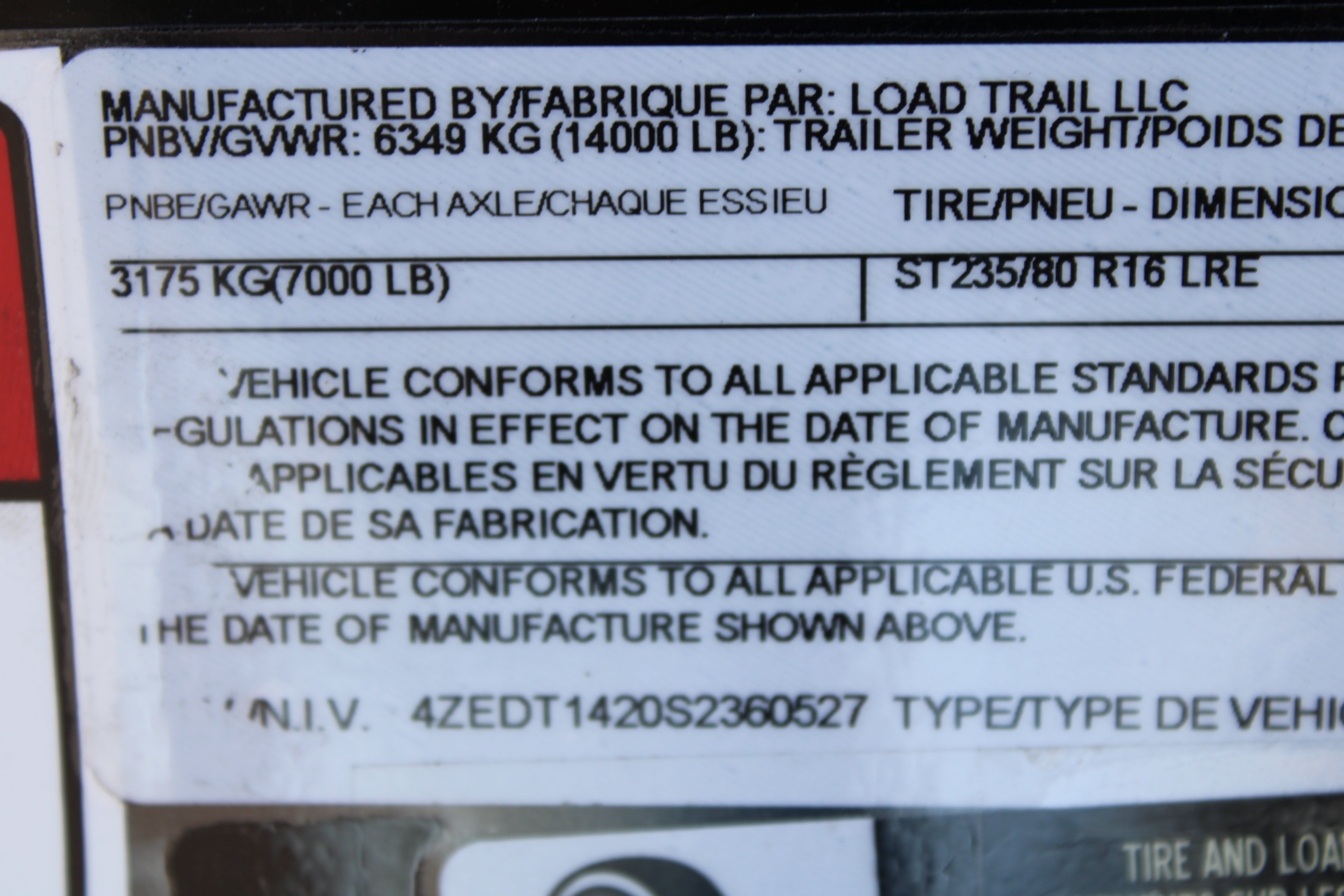 Load Trail DL 14' Dump Trailer