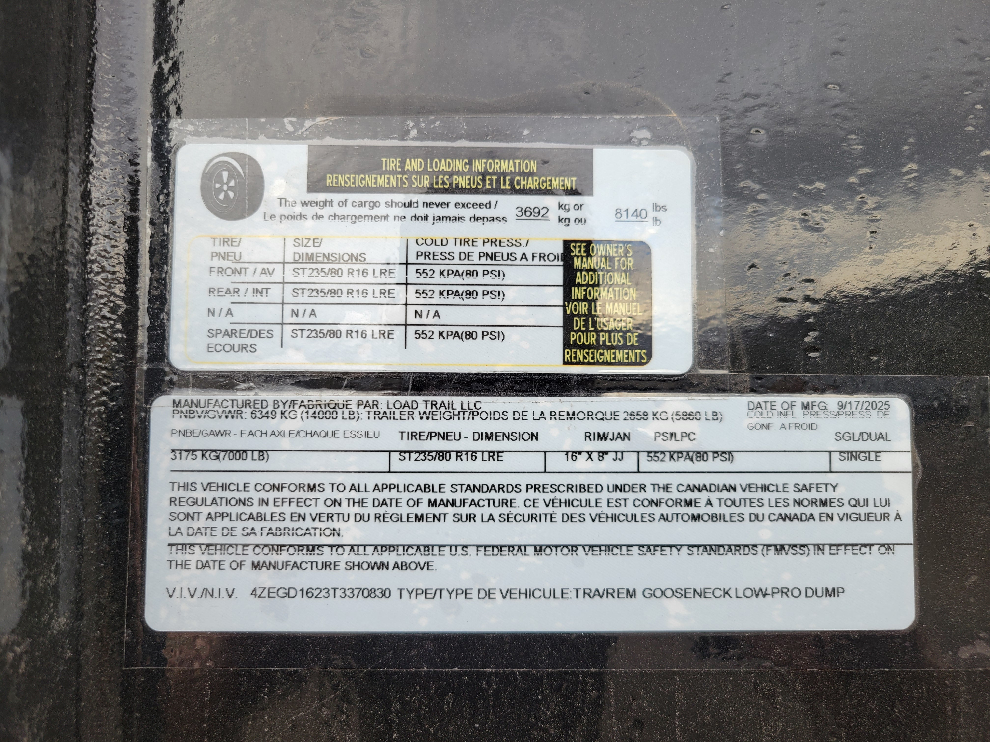 Load Trail 83" x 16' Dump Trailer