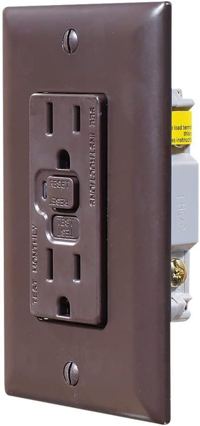 RV Designer Dual GFCI Outlet with Cover Plate- Brown