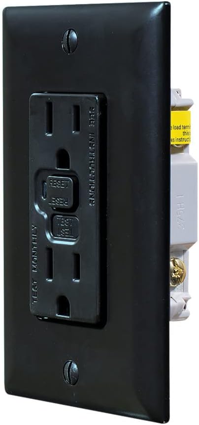 RV Designer Dual GFCI Outlet with Cover Plate- Black