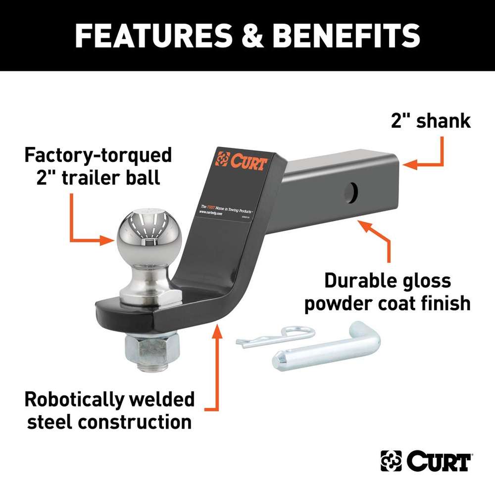 Curt Loaded Ball Mount with 2" Ball, 2" Shank, 4" Drop, 7,500lbs