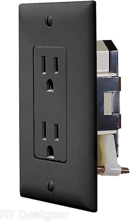 RV Designer Self Contained Dual Outlet with Cover Plate- Black