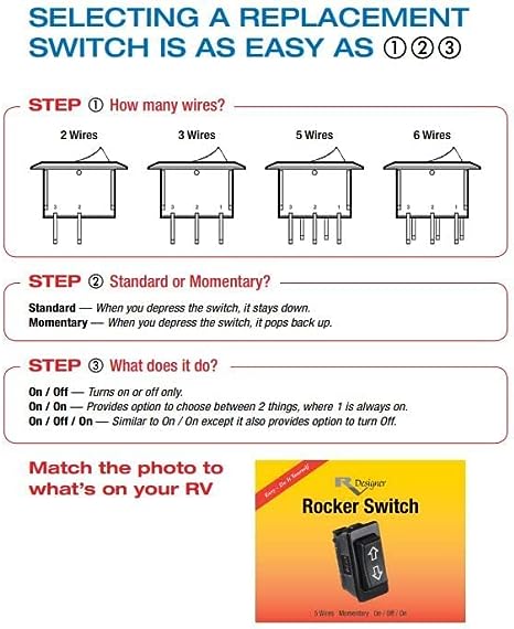 RV Designer Black Rocker Switch, 10 Amp- On/Off SPST