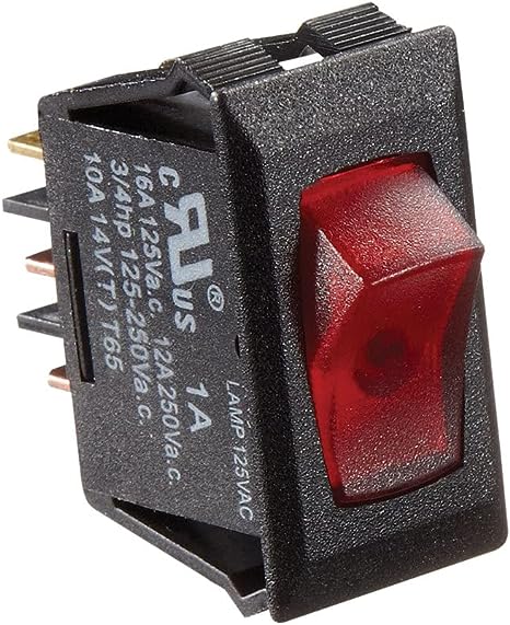 RV Designer Black w/Red Rocker Switch- 125 VAC