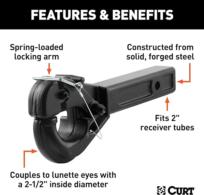 Curt Receiver-Mount Pintle Hook -2" Shank, 20,000 Lbs., 2-1/2" Lunette Rings