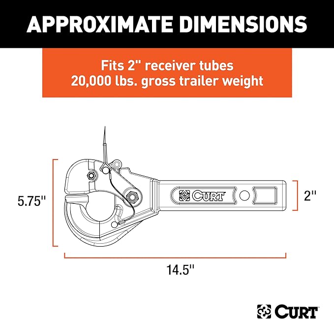 Curt Receiver-Mount Pintle Hook -2" Shank, 20,000 Lbs., 2-1/2" Lunette Rings