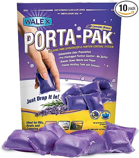 Walex Porta Pak Holding Tank Deodorizer & Waste Digester - Lavender Scent 10 Drop Ins/Pouch