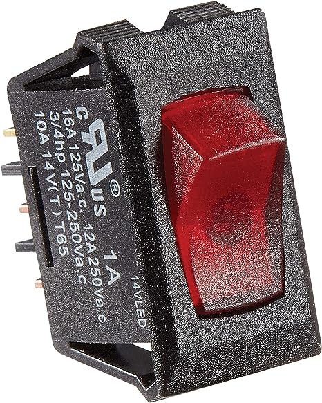 RV Designer Black w/Red Rocker Switch- 10 Amp