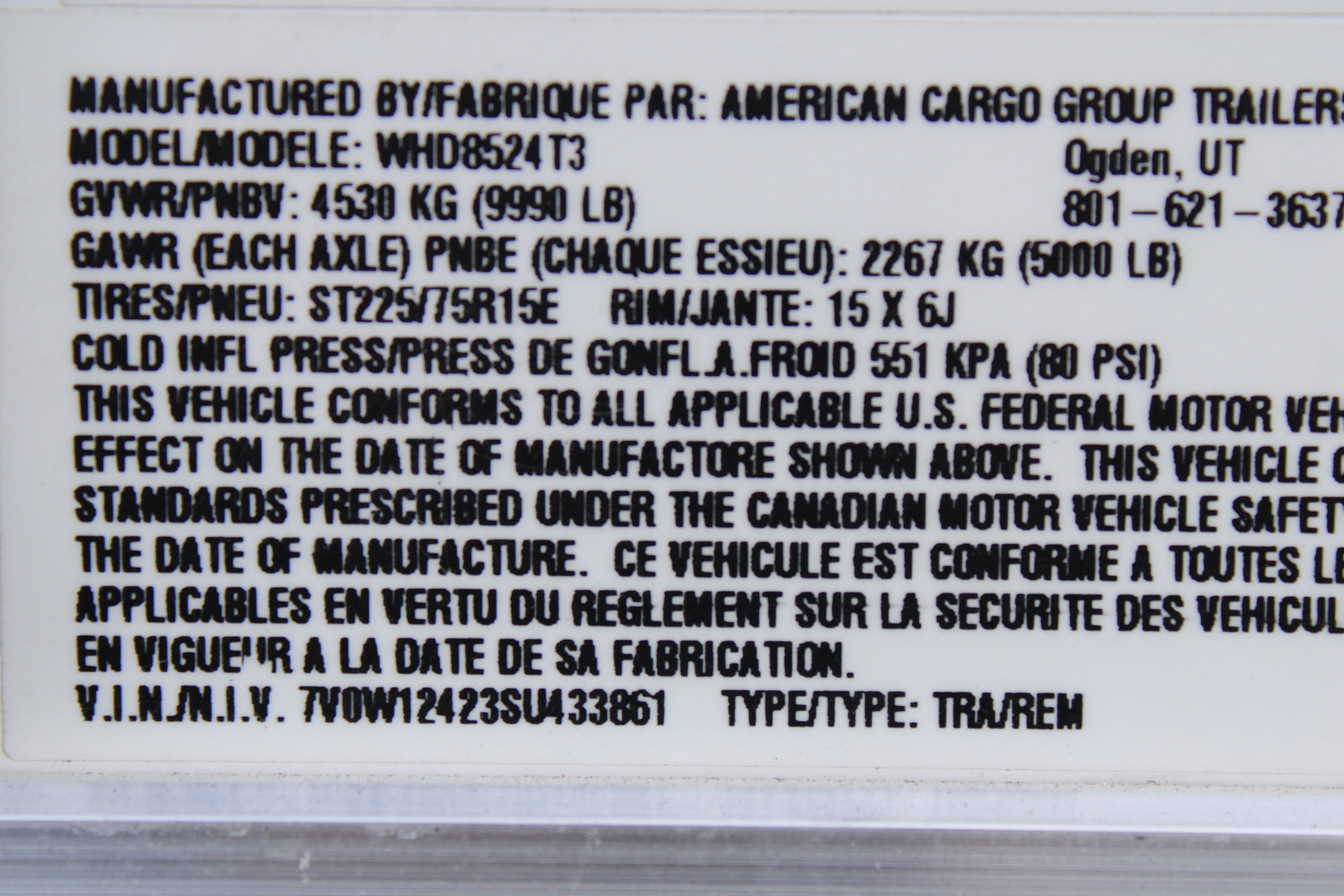 Wells Cargo 8.5 x 24 Wagon Trailer